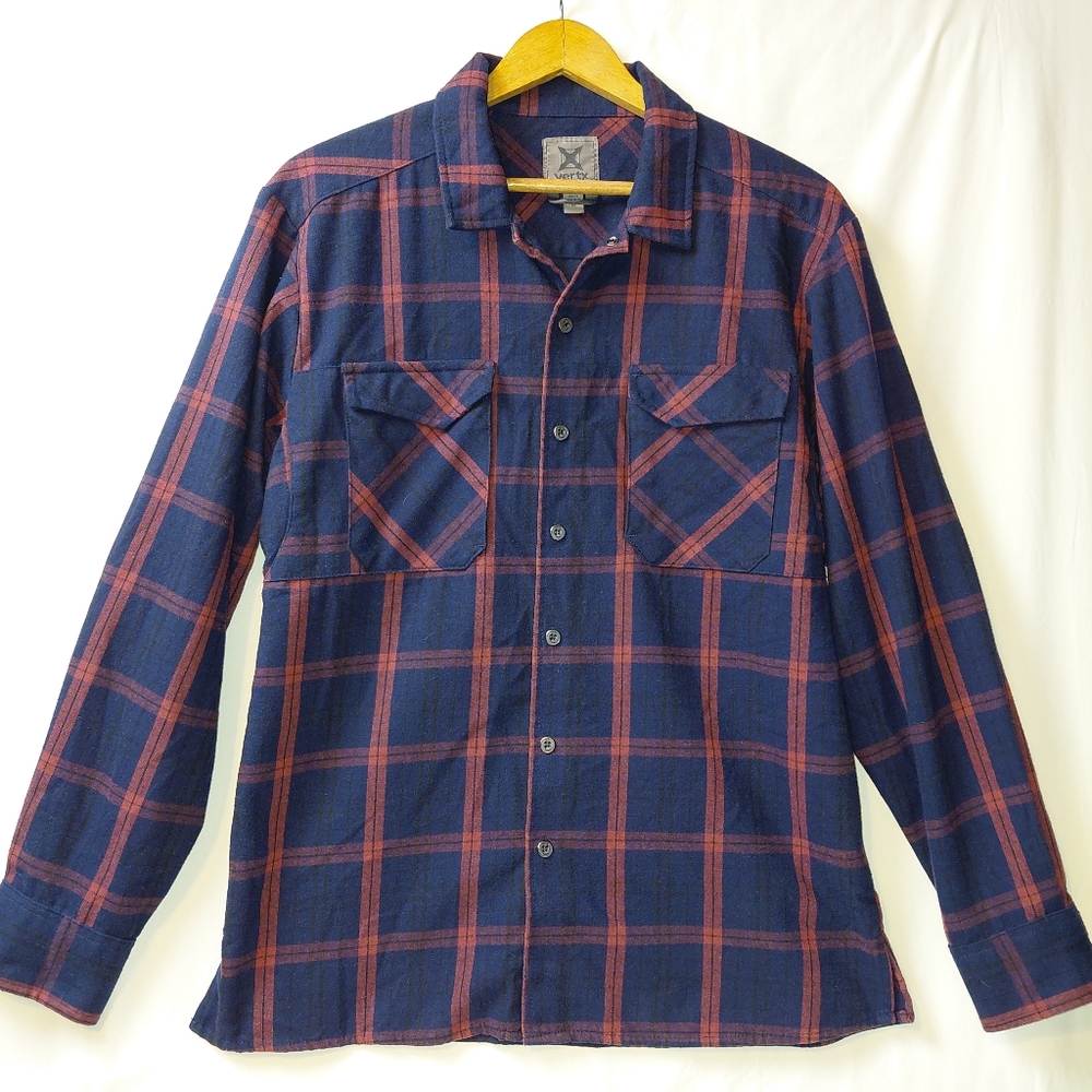 Vertx Plaid‎ Flannel Snap Button Shirt Men's Size Medium Underarm Gussets
